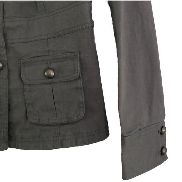 New York Company Gray Military Jacket Womens Sz 6 Y2K Utility Cotton Blazer FLAW - Picture 3 of 15